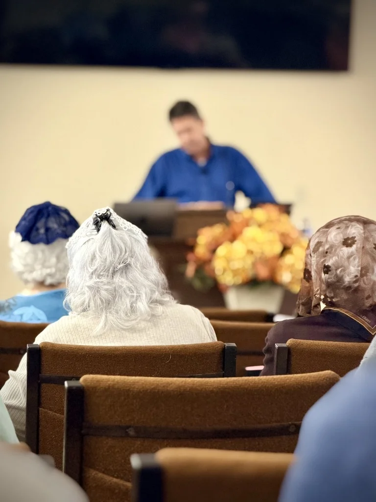 A meeting in progress at Pittsboro Bible Assembly